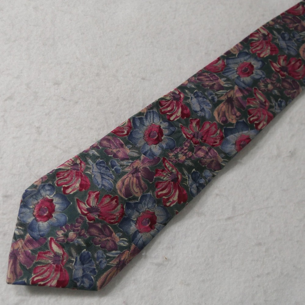 Mario Valentino Mens Necktie OS Blue Burgundy Floral 100% Silk Designer Moody